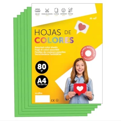 Abbildung von Buntes Papier A4 80g für Drucker &amp; Basteln, Farbige Blätter Kinder, Kreativprojekte, Karten Schule M office (100 Blatt, Grün)