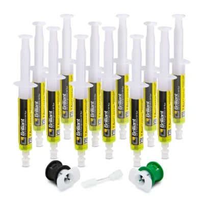 Abbildung von ERRECOM Brilliant 12 x 7,5 ml, UV Fluoreszenz Tracer zum Aufspüren von Kältemittellecks in Autoklimaanlagen, inklusive Adaptern für R134a und R1234yf