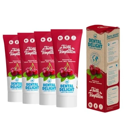 Abbildung von DENTAL DELIGHT Tasty Temptation Zahnpasta, Vegane Zahnpasta mit Geschmack, Zahncreme (Kirsche, 4er Pack)