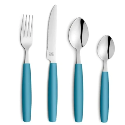 Abbildung von Beckmann &amp; Rommerskirchen 2515 VALOA Besteck Set 4 Personen 16 teilig Petrol Spülmaschinenfest Hochglanzpoliert Essbesteck: 4x Messer, Gabel, Esslöffel, Kaffeelöffel