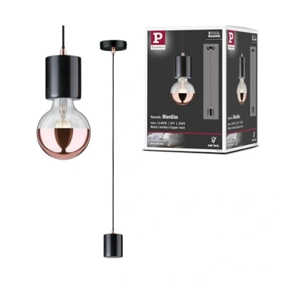 Abbildung von Paulmann 79751 Neordic Pendelleuchte Nordin max. 60 Watt Pendellampe Schwarz, Marmor, Kupfer matt Hängelampe Marmor Hängeleuchte E27