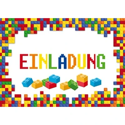 Abbildung von EDITION COLIBRI 10 Bausteine Einladungen: Geburtstagseinladungen Kinder, Mädchen/Jungen, er Set, zum Spielen mit Bausteinen, L*G*, Einladungskarten Kindergeburtstag (11073DE)