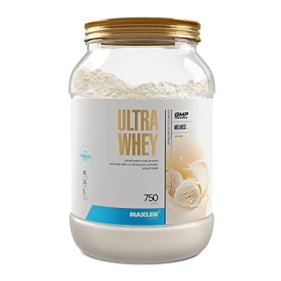 Abbildung von Maxler Ultra Whey Protein 23 g pro Portion Reines Pulver Molkenprotein Konzentrat, Isolat, Hydrolysat Mit BCAA Vanilleeis 750g