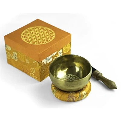 Abbildung von Klangschalen Set mit Gravur Blume des Lebens Größe L: Traditionelle Klangschale (Blume in Box)