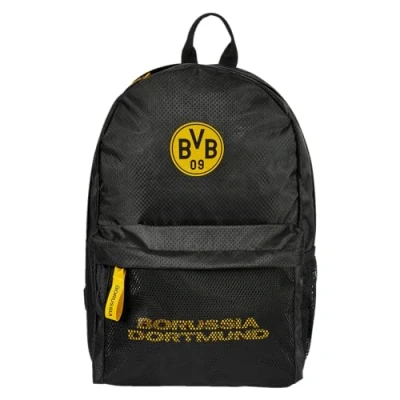 Abbildung von Borussia Dortmund BVB Rucksack Fanartikel mit verstellbaren Schultergurten, Vordertasche, und Trinkflaschenfach, ideal für Sport, Freizeit Alltag, offizielles Merchandise aus 100% Polyester