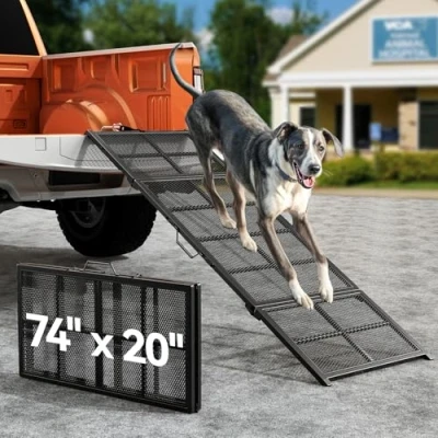 Abbildung von Tragbare Hunderampe für das Auto, 190 x 50 cm, Extra Breite Hundetreppe Mittlere und Große Hunde, Rutschfeste Rampe Haustiere bis zu 400 lbs, Hundeautorampe, Einstieg ins Auto/LKW/SUV/Bett