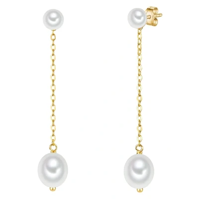 Abbildung von Valero Pearls Damen Ohrhänger aus 925/ Sterling Silber gelbvergoldet mit Button/Reis Süßwasser Zuchtperlen 7,5 8,5 mm weiß Perlenohrhänger
