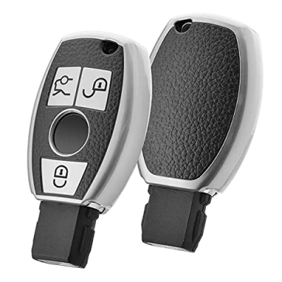 Abbildung von OATSBASF Autoschlüssel Hülle für Mercedes Benz, Schlüsselhülle Cover Benz W204 W211 2 3 Keyless Tasten A B C E Class (P Silber)