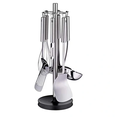 Abbildung von WMF Profi Plus Küchenhelfer Set 7 teilig, Ständer mit 6 Helfern, Schöpflöffel, Schaumlöffel, Wokwender, Wender, Schneebesen, Gemüseschäler, Cromargan Edelstahl, spülmaschinengeeignet
