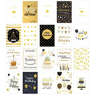 Abbildung von Edition Seidel Set 20 exklusive Premium Geburtstagskarten mit Briefumschlag. Glückwunschkarte Grusskarte Geburtstag Geburtstagskarte Mann Frau Karten Happy Birthday Billet Sprüche (SW02)