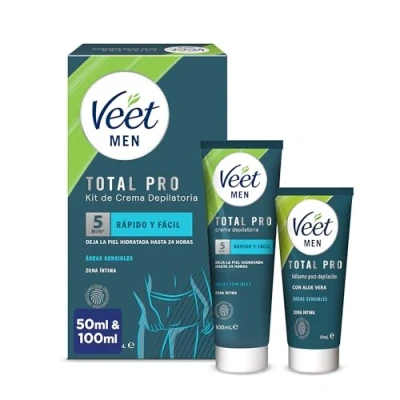 Abbildung von Veet Men Haarentfernungsset für Intimzonen des Körpers, Haarentfernungscreme Herren, 100 ml und Balsam nach der Haarentfernung, 50
