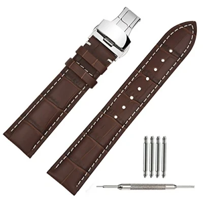 Abbildung von TStrap Uhrenarmband 22mm Leder Armband Schwarz Herren Lederarmband Uhrenband mit Edelstahl Faltschließe Faltschliesse 18mm 19mm 21mm