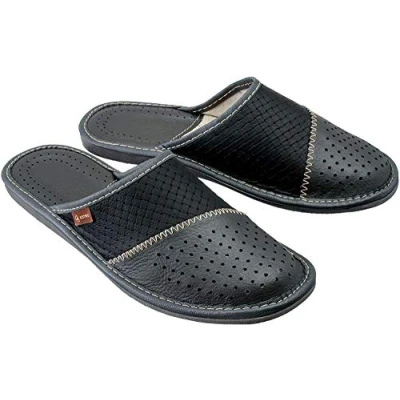 Abbildung von ESTRO Hausschuhe Herren Leder Herrenhausschuhe Hausschuh Männer Pantoffel Pantoffeln Pantoletten Slipper Mann M55 (42 EU, Grau)