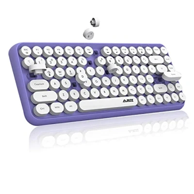 Abbildung von FELiCON 308i Kabellose Retro Tastatur, Bluetooth Silent Cute Computer Tastatur mit Runder Punk Tastenkappe, Matte Textur Kompakte 84 Keys, QWERTY, Typewriter Design für PC, Laptop, Mac Violett