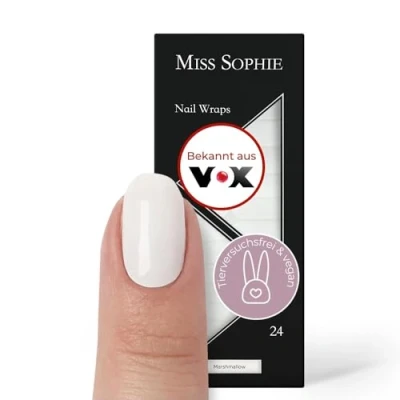 Abbildung von Original Miss Sophie Nagelfolien Marshmallow I 24 ultra dünne Nagellack Streifen einfarbig in Weiß Für Finger &amp; Fußnägel Hält auf Natur sowie lackierten, Acryl , Gel Shellac Nägeln