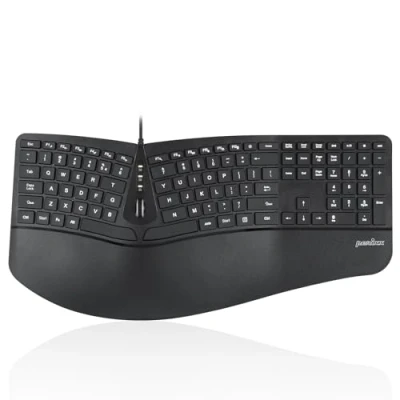 Abbildung von Perixx PERIBOARD 330B Kabelgebundene ergonomische Tastatur mit Verstellbarer Handballenauflage, beleuchteten Tasten und Membran Tasten, 2 zusätzliche USB Anschlüsse, US Englisch Layout
