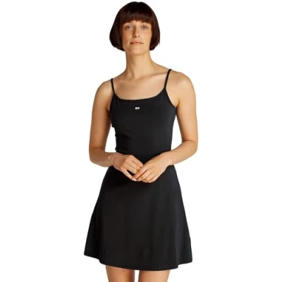 Abbildung von Tommy Jeans Essential Strap Flare Dress Jerseykleid, Damen, Größe: Medium, Black