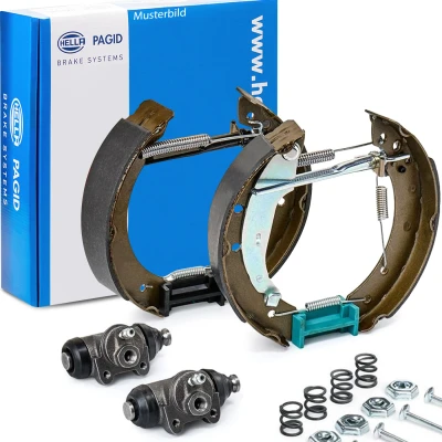 Abbildung von HELLA Shoe Kit Pro 8DB 355 005 191 Bremsensatz, Trommelbremse mit Radbremszylinder, Stellelement OPEL: Corsa D Hatchback