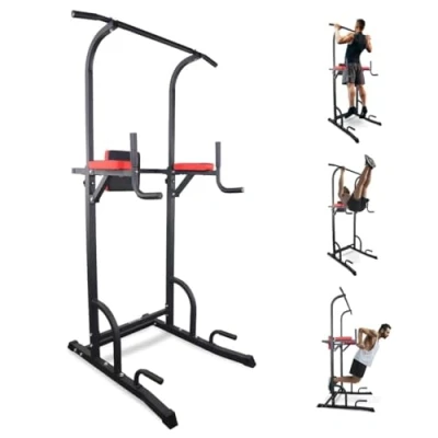 Abbildung von Mobiclinic® Fitness, Power Tower Dip Station, Bis 200 kg, Klimmzugstange Freistehend, MultiFit, Höhen und Rückenverstellbar, Europäische Marke, Multifunktionsturm, Stabil, Fitnessstudio zu Hause