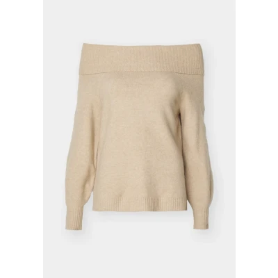 Abbildung von ONLY Onljeanett LIFE OFF Shoulder Strickpullover, Damen, Größe: XL, Humus melange