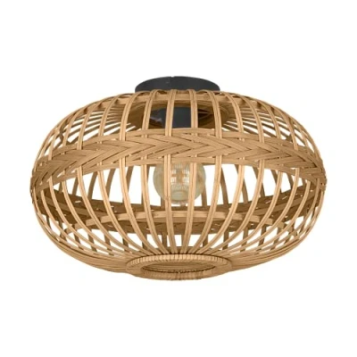Abbildung von EGLO Deckenleuchte Amsfield, Deckenlampe Vintage, Natur, Boho, Hygge, Wohnzimmerlampe Decke aus Stahl in schwarz, Holz Naturfarben, E27 Fassung, Ø 45 cm