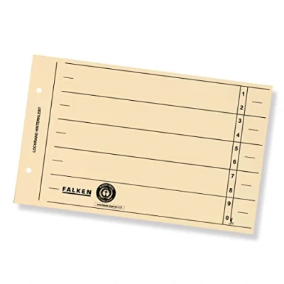 Abbildung von Original Falken 100er Pack Trennblätter. Made in Germany. Aus Recycling Karton für DIN A5 quer hellchamois Trennlaschen Trennblätter Ordner Register Kalender Blauer Engel