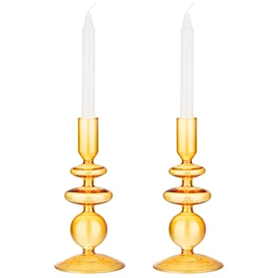 Abbildung von Navaris 2x Glas Kerzenhalter für Stabkerzen Kerzenständer Stumpenkerzen Stab 2er Set Orange