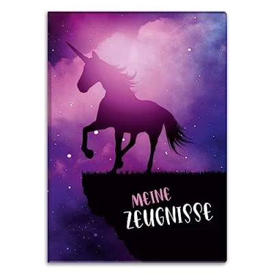 Abbildung von itenga Zeugnismappemit Motiv DIN A4 Dokumentenmappe Zeugnisse für Kinder Jugendliche Schüler Mädchen (magisches Einhorn)