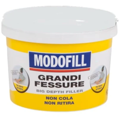 Abbildung von MODOFILL Fertigspachtel Hochwertige Spachtelmasse zum Ausbessern von großen Löchern und Rissen in der Wand, hohe Füllkraft, Weiß, 1 kg