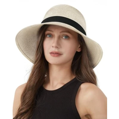 Abbildung von Zylioo L Strohhut Sonnenhut Damen für Großen Kopf, Stroh Strandmütze mit Breiter Krempe,UV Schutz Sommerhut