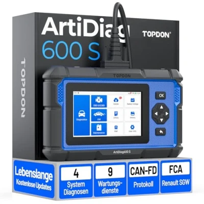 Abbildung von TOPDON ArtiDiag600S OBD2 Diagnosegerät, Diagnosegerät für 4 Systeme Motor/ABS/Airbag/AT, 8 Reset Funktionen auf Öl/Bremse/SAS/BMS/ABS/DPF/TPMS/Drosselklappe, volle Funktionen, lebenslanges Update