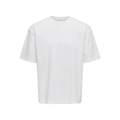 Abbildung von ONLY &amp; SONS Herren T Shirt Rundhals Oversize Fit Jersey Dropped Shoulder Design Top, Farben:Weiß 3, Größe:S