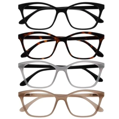 Abbildung von OPULIZE KAT Lesebrille 4er Pack Cat Eye Katzenaugen Fassung Schwarz, Braun, Grau, Taupe Herren &amp; Damen Federscharniere RRRR59 127U +1.00