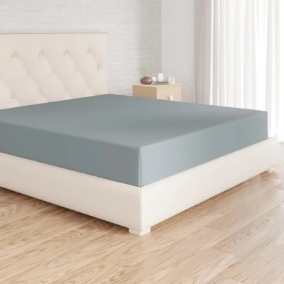 Abbildung von Amazon Basics Spannbettlaken, 180 x 200 30 cm, Mikrofaser, Spannbetttuch Matratzenhöhe bis Spa Blau