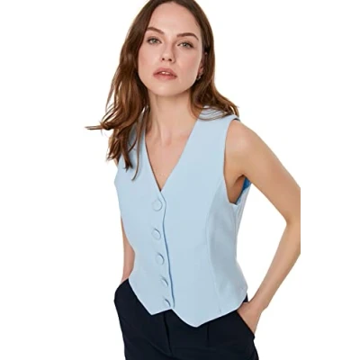 Abbildung von TRENDYOL Damen Weste Blause Sweet Blue Buttoned Vest, Clear, Clear Blue, 40 EU