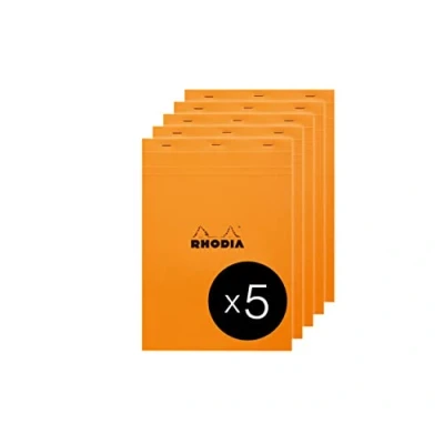 Abbildung von Rhodia 18200C Packung mit 5 Notizblöcken geheftet No.18, DIN A4 80 Blätter kariert 80g, Orange, 1 Pack