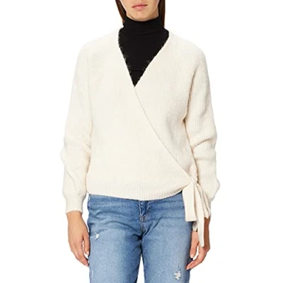 Abbildung von ONLY Wickel Strickjacke, Damen, Größe: Large, Ecru
