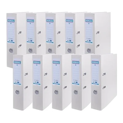 Abbildung von DONAU Master Ordner Breit 10er Pack/DIN A4 / 7,5 cm 10 Stück/Weiße/Kunststoffbezug PP/Carton Papier Schlitzordner Büroordner Aktenordner Ringordner/Grünen Punkt