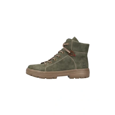 Abbildung von Rieker Damen Schnürstiefeletten N0030, Frauen Stiefeletten, lose Einlage,schnürboots,reißverschluss,Boots,Stiefel,Bootee,grün (54),41 EU / 7.5 UK
