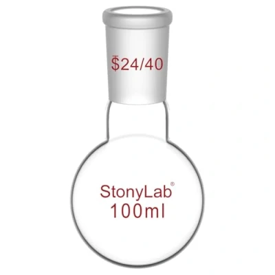 Abbildung von stonylab 100ml Kurzer Hals Rundkolben aus Borosilikatglas, Einhals Kolben Schwere Wand RBF mit 24/40 Standard Kegel Außengelenk, Round Bottom Flask Glaskolben für Labor