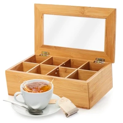 Abbildung von Lumaland Cuisine Teebox aus Bambus mit 8 Fächern 26 x 16 9 cm Nachhaltiges Material Praktische Aufbewahrungsbox für Teebeutel Dekorativ &amp; Edel