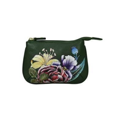 Abbildung von Anuschka Münzbörse aus handbemaltem Leder, mittelgroß, mit Reißverschluss und Schlüsselringen Vintage Floral