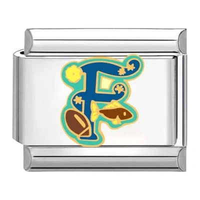 Abbildung von Quiges 9mm Italian Style Charm Modell Edelstahl Alphabet Buchstaben F für Italien Armbänder