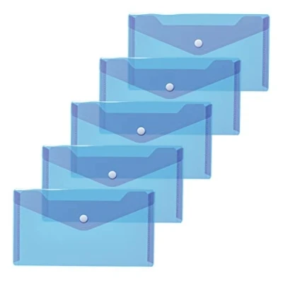 Abbildung von HERMA 20036 Dokumententaschen DIN lang transparent blau, 5 Stück, kleine Sichttaschen Umschläge mit Druckknopf, Briefumschläge aus Plastik für Schule, Uni, Büro, Reise