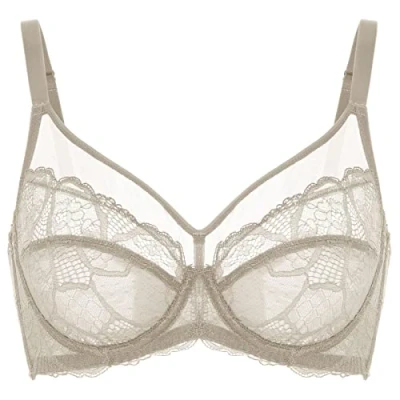 Abbildung von DOBREVA Damen Spitzen Minimizer BH mit Bügel Große Brüste Sexy Vollschalen Ungefüttert Chinchilla 95D