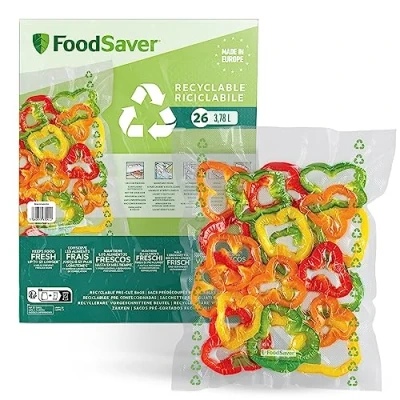 Abbildung von FoodSaver Vakuumierbeutel recycel und wiederverwendbare Lebensmittelbeutel halten Lebensmittel bis zu 5x länger frisch BPA frei 26 Beutel für Gefrierschrank zum Garen (28cm x 35cm; 3,78l)