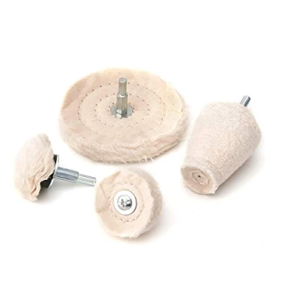 Abbildung von Polierscheiben für Bohrmaschine 4 Stück, Akkuschrauber Polieraufsatz, Felgen Baumwollsamt Polier Wheel Manifold Aluminium Edelstahl Chrom, Griffdurchmesser: 6 mm