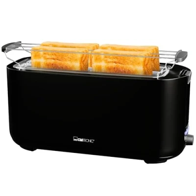 Abbildung von Clatronic® Toaster 4 Scheiben mit Brötchenaufsatz Langschlitztoaster Auftau /Aufwärm /Schnellstoppfunktion weiß auch für Toastbrötchen &amp; Fertigwaffeln TA 3802