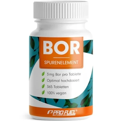 Abbildung von Bor Tabletten 365x mit 3 mg aus hochwertigem Borax (Natrium Borat) optimal hochdosiert frei von unerwünschten Zusatzstoffen laborgeprüft Zertifikat Jahresvorrat 100% vegan