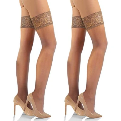 Abbildung von sesto senso Halterlose Strümpfe mit Spitze 2er Pack 15 DEN Feinstrümpfe Damen 3/4 M/L Vision Beige Hautfarbe